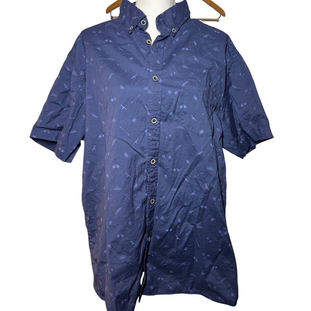 ROWM Button Down Shirt XL Blue Excellent Short Sleeve Tennis Print Cotton